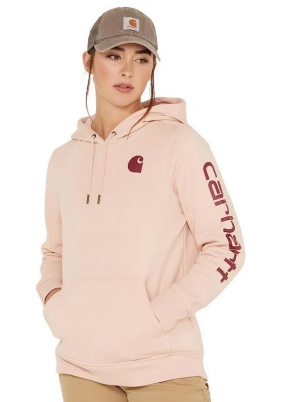 Carhartt Women’s Relaxed Fit Midweight Hoodie Light Pink Workwear Plus Size 1X